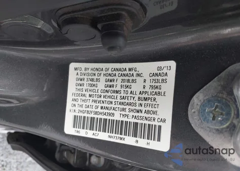 2013 Honda Civic Lx из США, поврежденный, VIN 2HGFB2F58DH543909